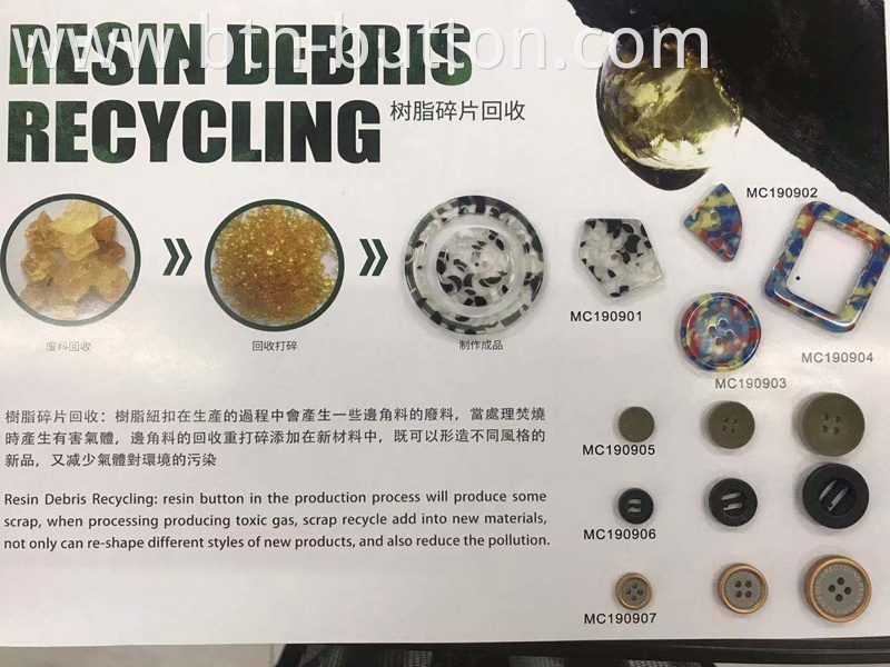 Recycled recycled resin clothing buttons